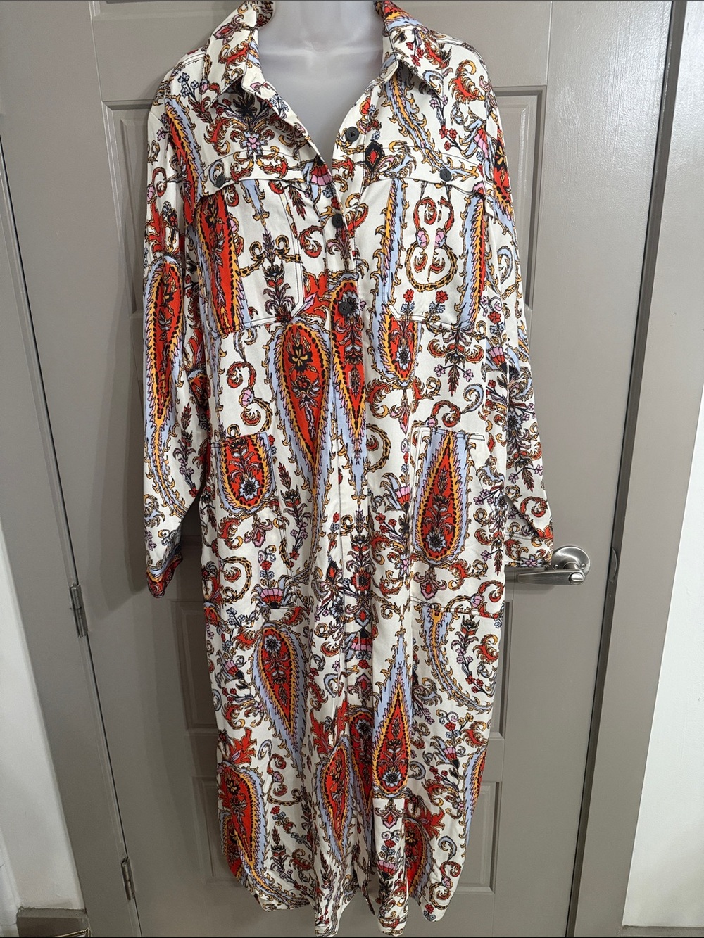 Mara Hoffman Paisley Print Shirt Dress Button Front Maxi Midi Cotton